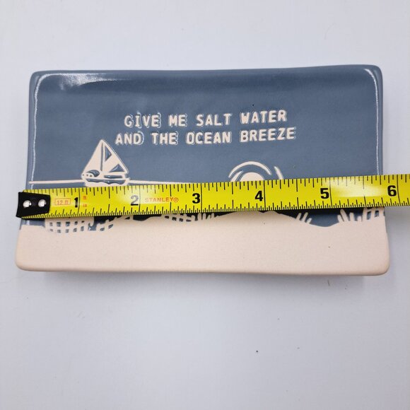 White & Blue Give Me Salt Water & Ocean Breeze Beach Scenic Ceramic Spoon Rest - Picture 5 of 6